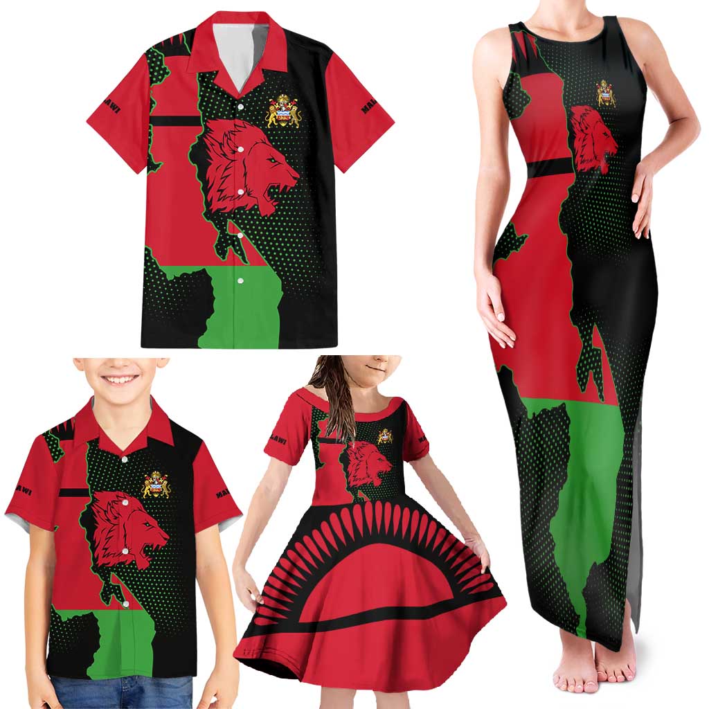 Malawi Map Shaped Lion Family Matching Tank Maxi Dress and Hawaiian Shirt Unique Country and Wildlife Fusion Design