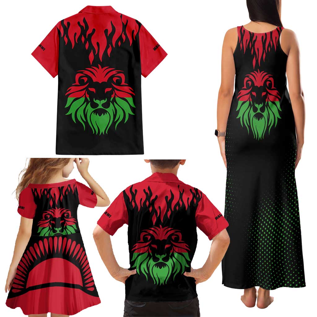 Malawi Map Shaped Lion Family Matching Tank Maxi Dress and Hawaiian Shirt Unique Country and Wildlife Fusion Design