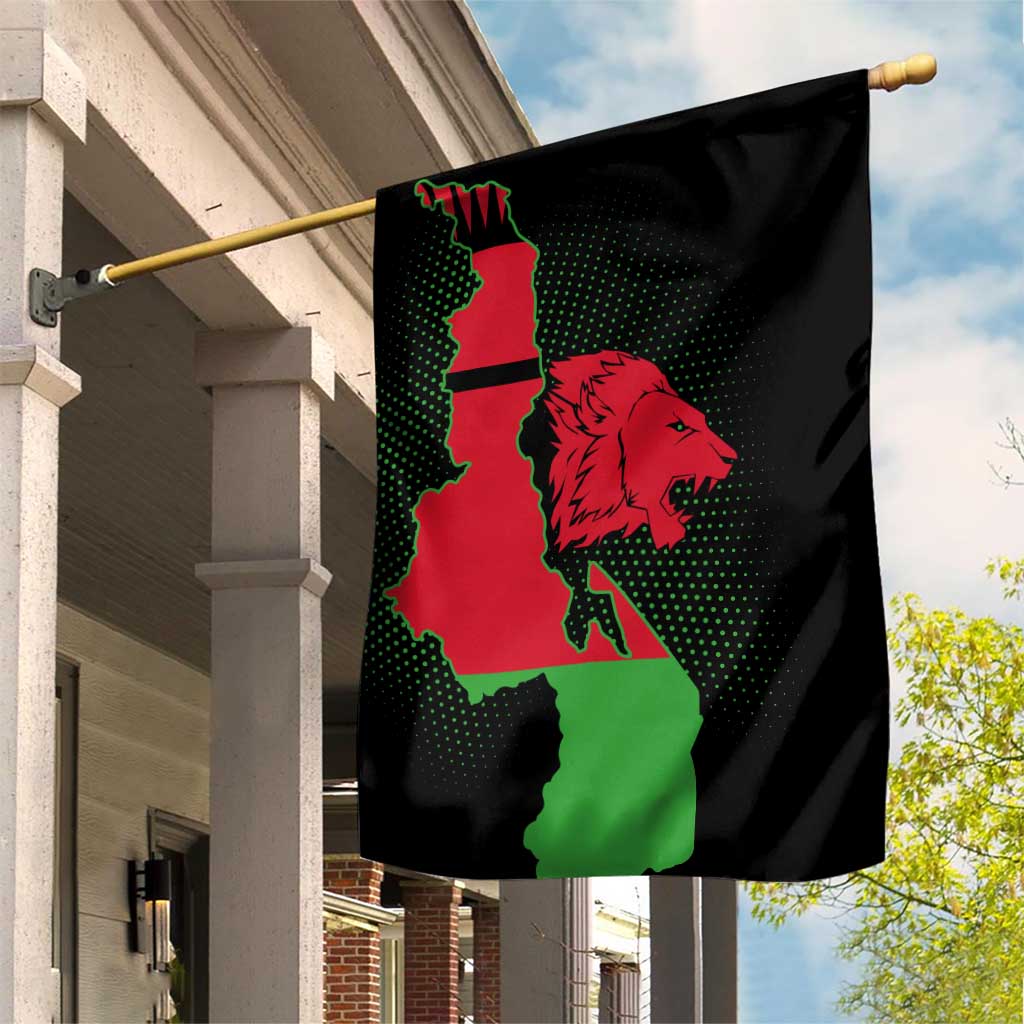 Malawi Map Shaped Lion Garden Flag Unique Country and Wildlife Fusion Design
