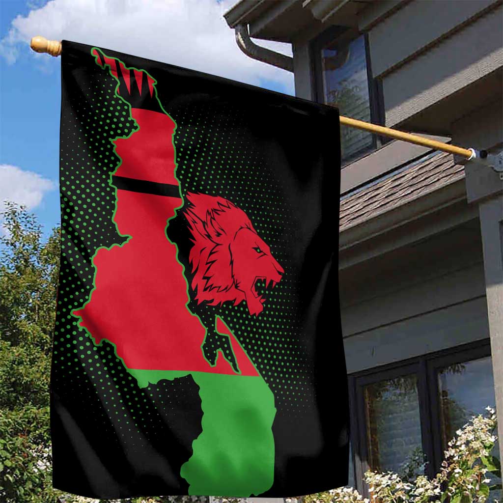 Malawi Map Shaped Lion Garden Flag Unique Country and Wildlife Fusion Design