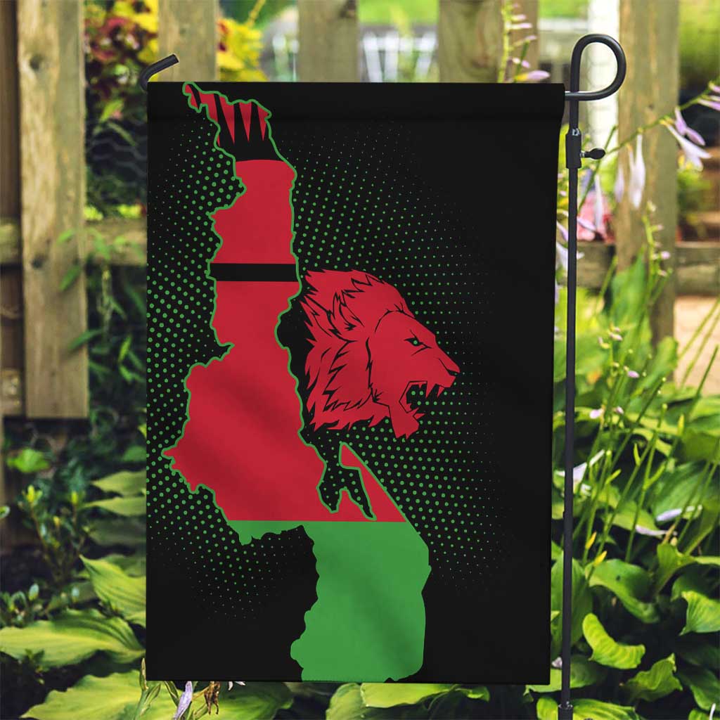 Malawi Map Shaped Lion Garden Flag Unique Country and Wildlife Fusion Design