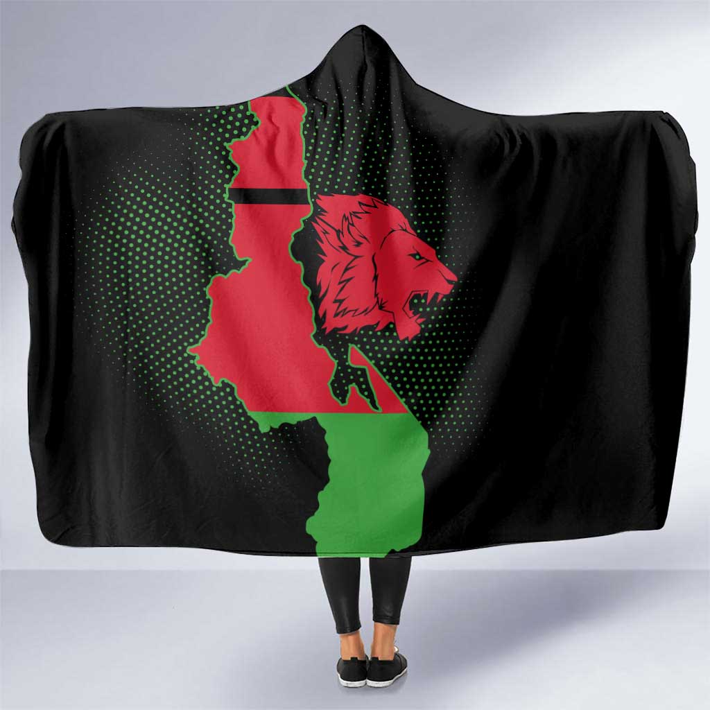 Malawi Map Shaped Lion Hooded Blanket Unique Country and Wildlife Fusion Design
