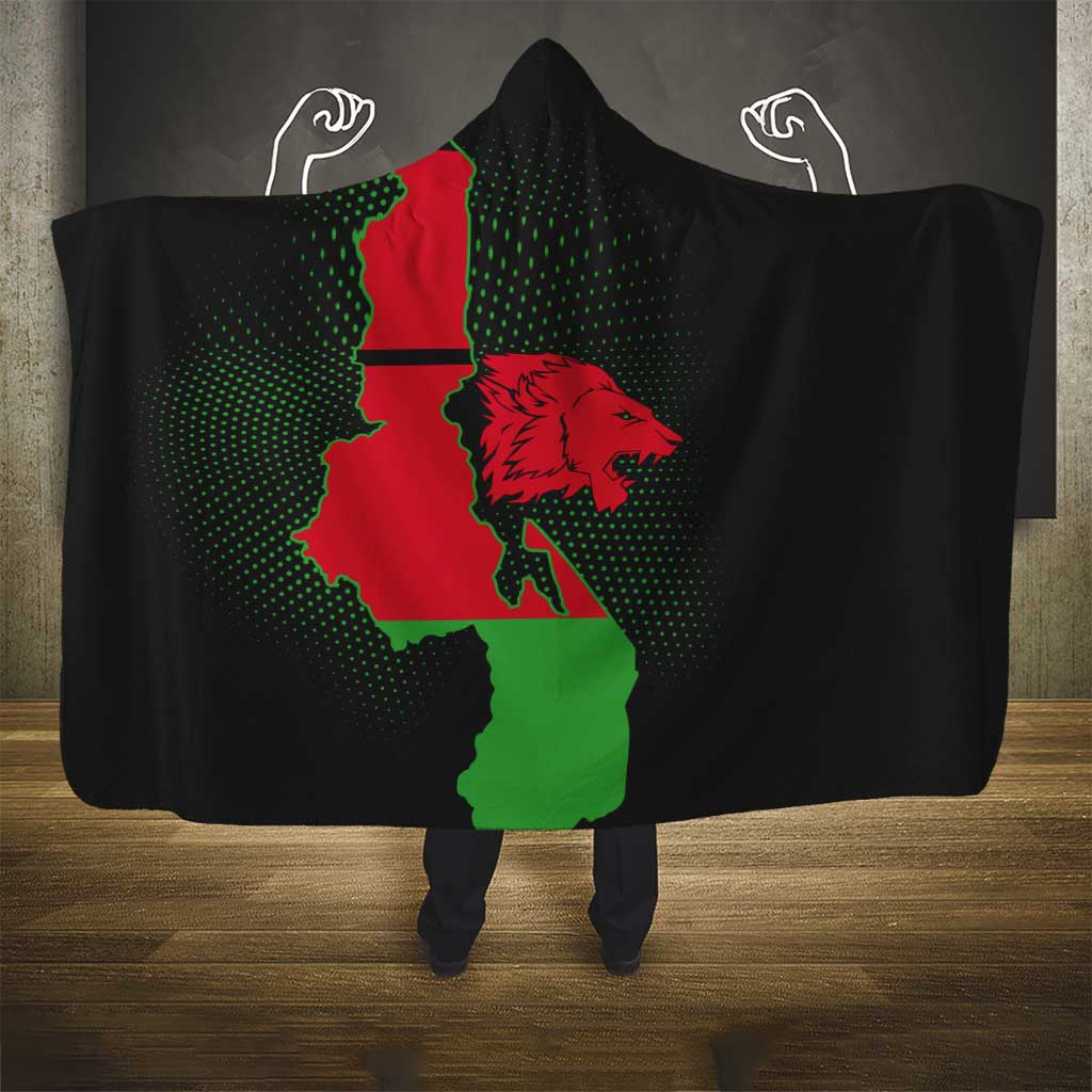 Malawi Map Shaped Lion Hooded Blanket Unique Country and Wildlife Fusion Design