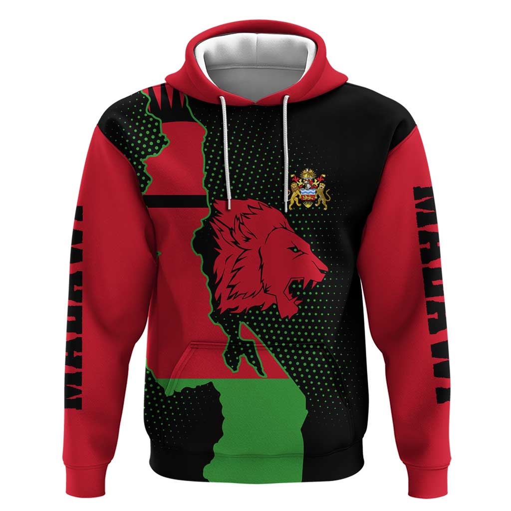 Malawi Map Shaped Lion Hoodie Unique Country and Wildlife Fusion Design