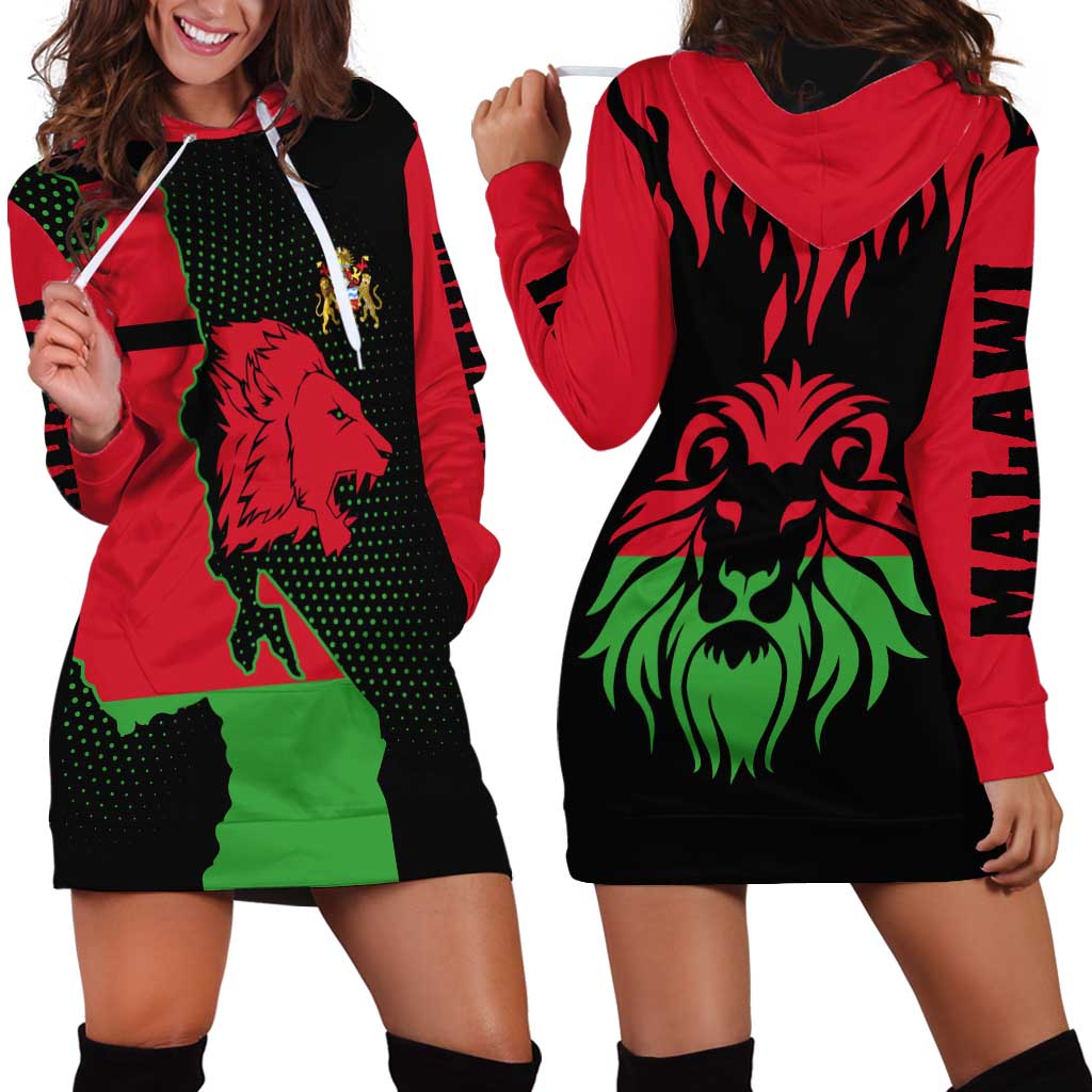 Malawi Map Shaped Lion Hoodie Dress Unique Country and Wildlife Fusion Design