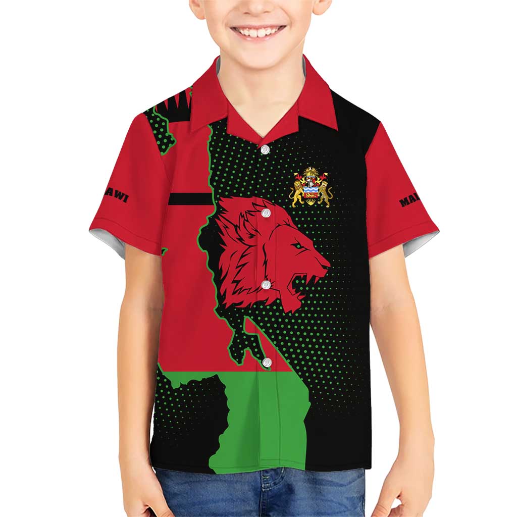 Malawi Map Shaped Lion Kid Hawaiian Shirt Unique Country and Wildlife Fusion Design