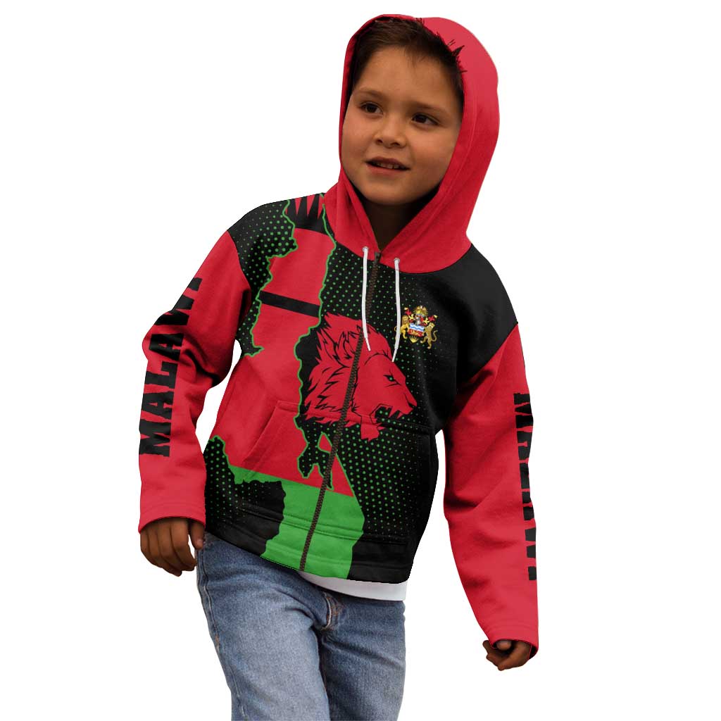Malawi Map Shaped Lion Kid Hoodie Unique Country and Wildlife Fusion Design