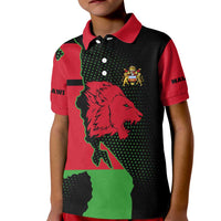 Malawi Map Shaped Lion Kid Polo Shirt Unique Country and Wildlife Fusion Design