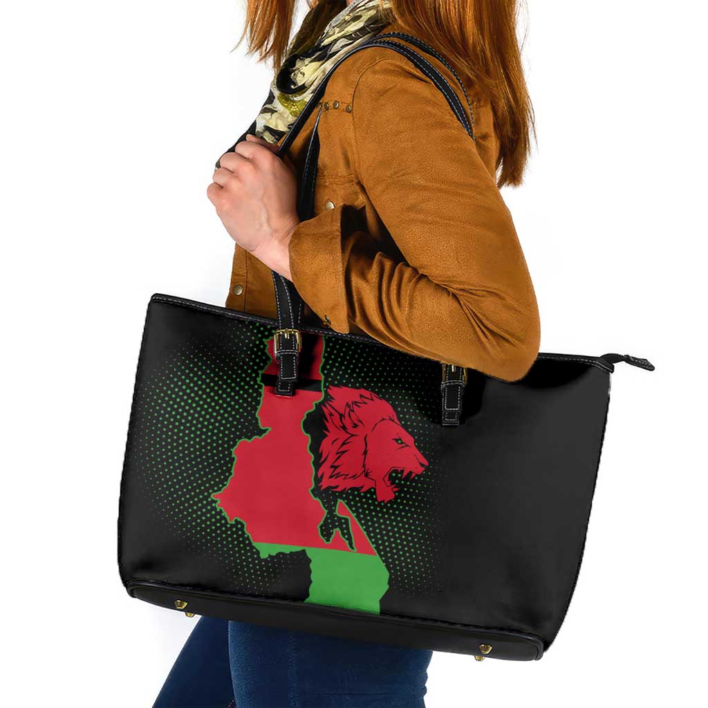 Malawi Map Shaped Lion Leather Tote Bag Unique Country and Wildlife Fusion Design