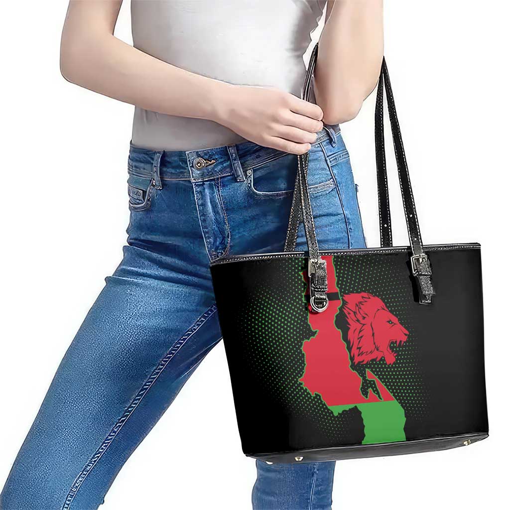 Malawi Map Shaped Lion Leather Tote Bag Unique Country and Wildlife Fusion Design