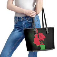 Malawi Map Shaped Lion Leather Tote Bag Unique Country and Wildlife Fusion Design