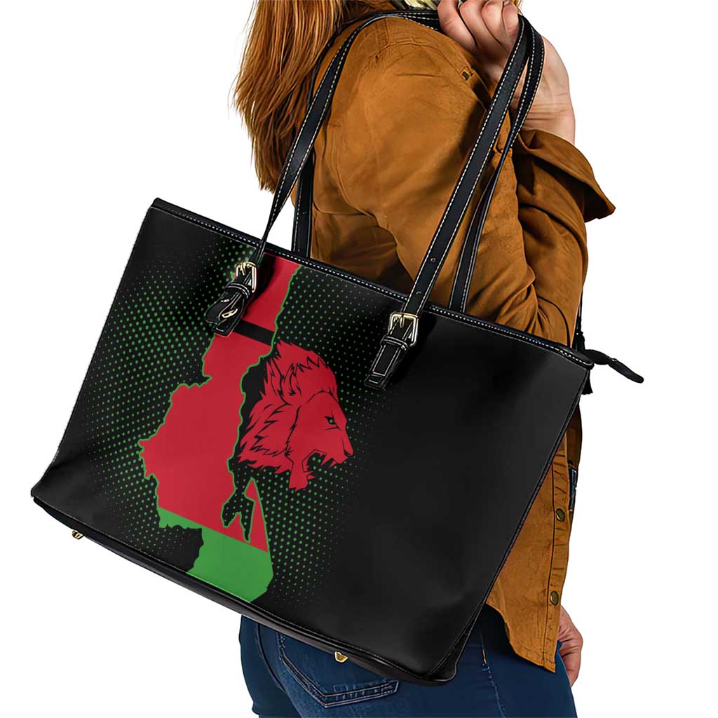 Malawi Map Shaped Lion Leather Tote Bag Unique Country and Wildlife Fusion Design