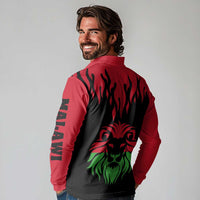 Malawi Map Shaped Lion Long Sleeve Polo Shirt Unique Country and Wildlife Fusion Design