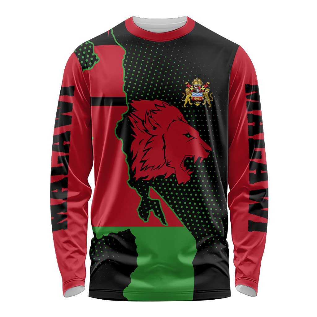 Malawi Map Shaped Lion Long Sleeve Shirt Unique Country and Wildlife Fusion Design