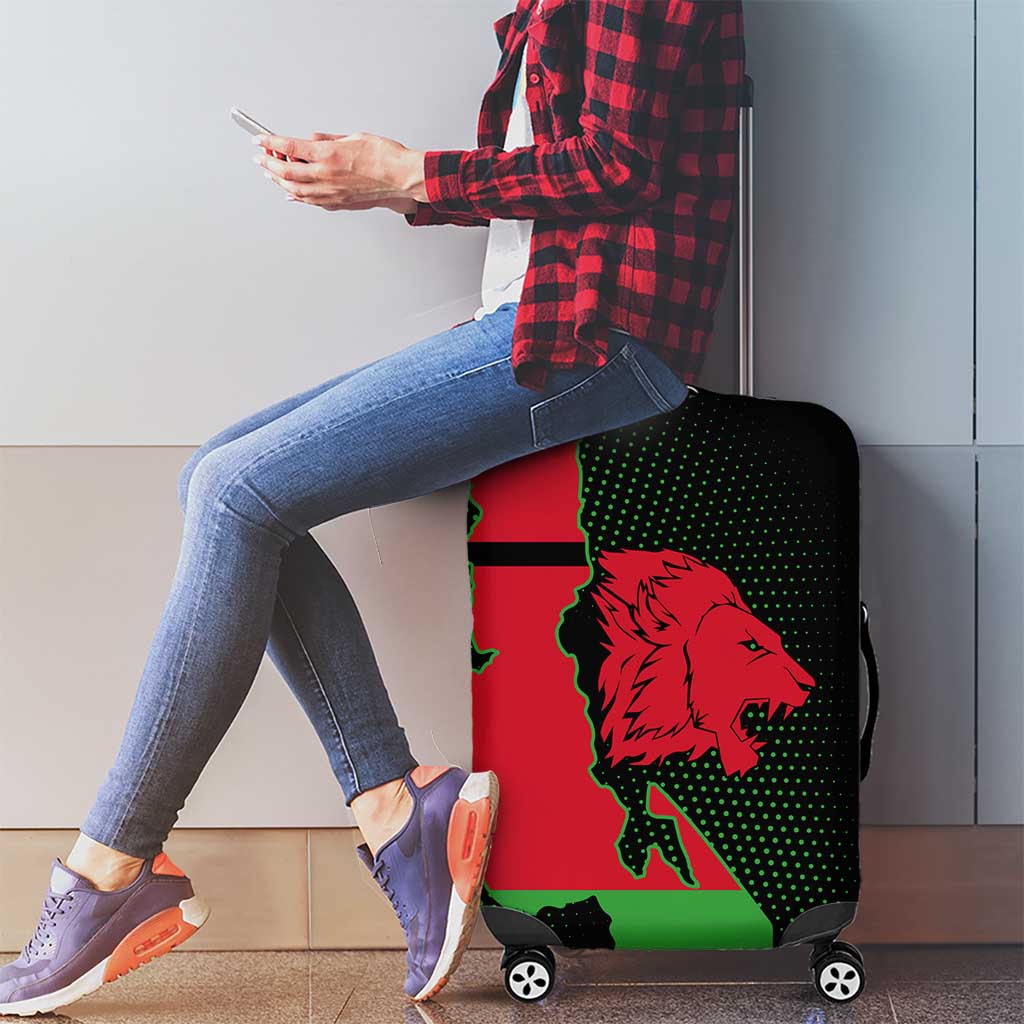 Malawi Map Shaped Lion Luggage Cover Unique Country and Wildlife Fusion Design