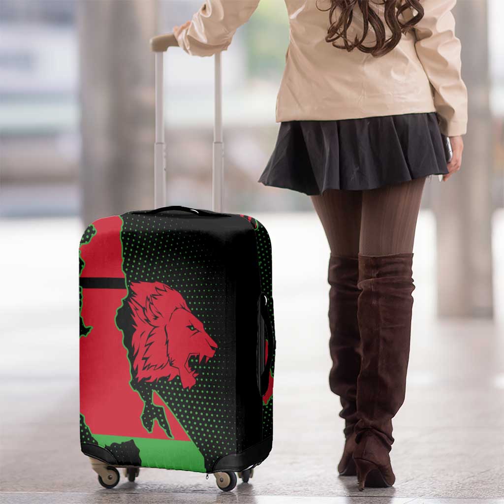 Malawi Map Shaped Lion Luggage Cover Unique Country and Wildlife Fusion Design