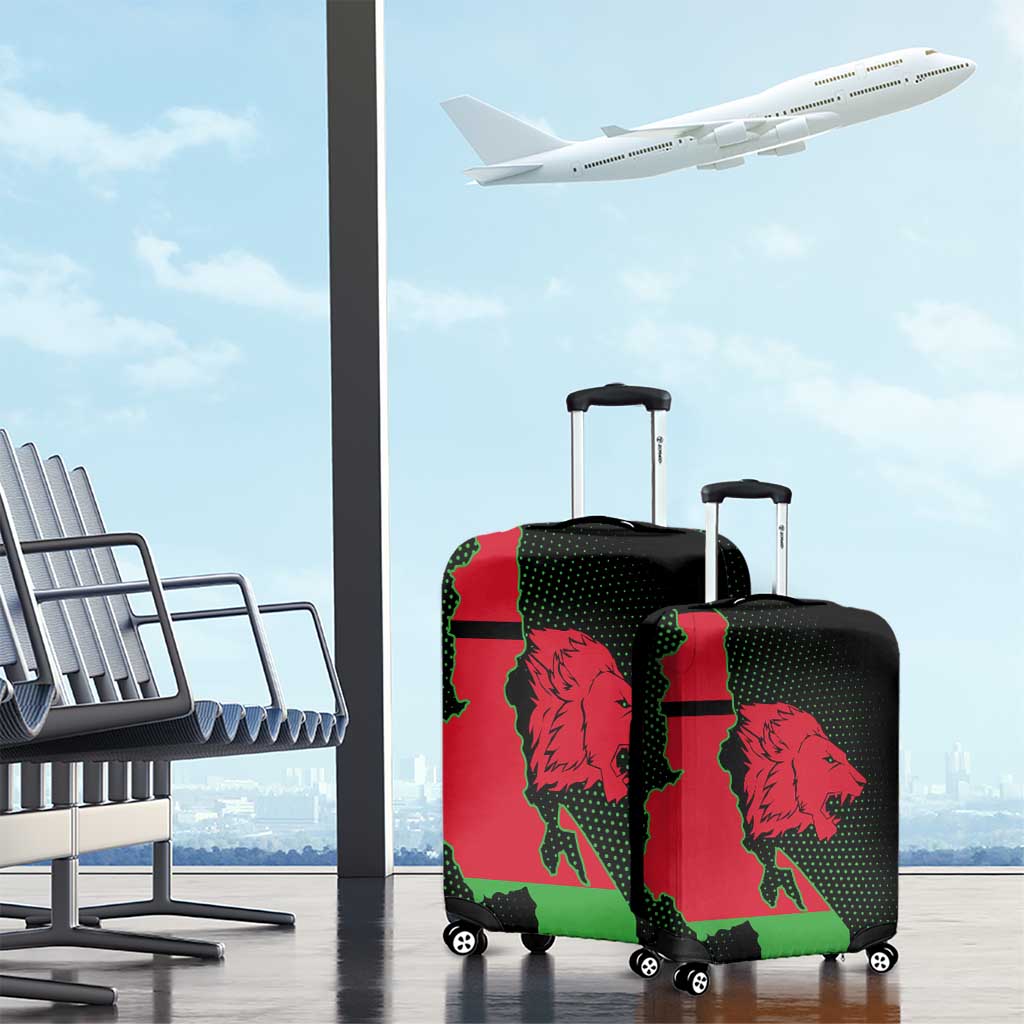 Malawi Map Shaped Lion Luggage Cover Unique Country and Wildlife Fusion Design