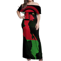 Malawi Map Shaped Lion Off Shoulder Maxi Dress Unique Country and Wildlife Fusion Design