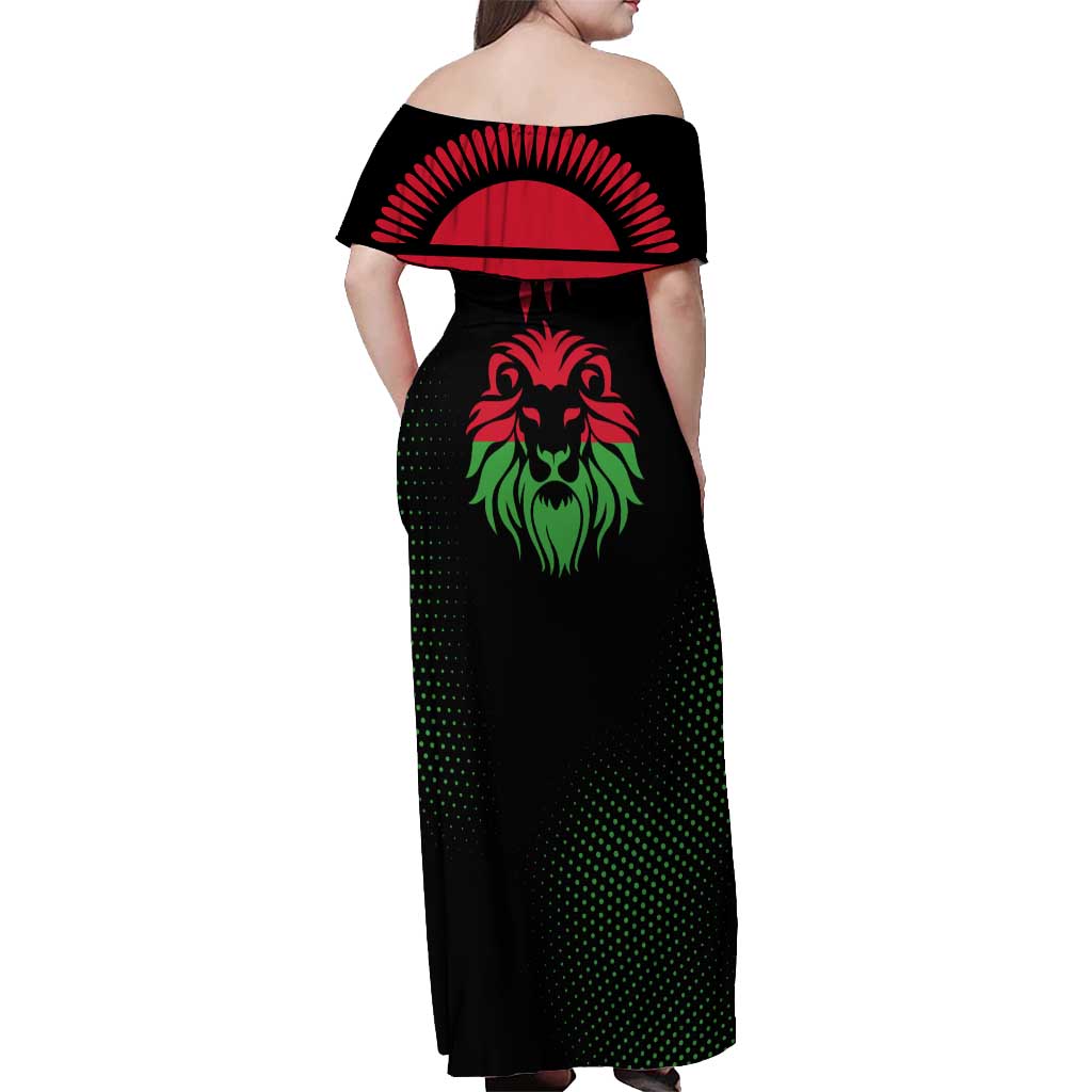 Malawi Map Shaped Lion Off Shoulder Maxi Dress Unique Country and Wildlife Fusion Design