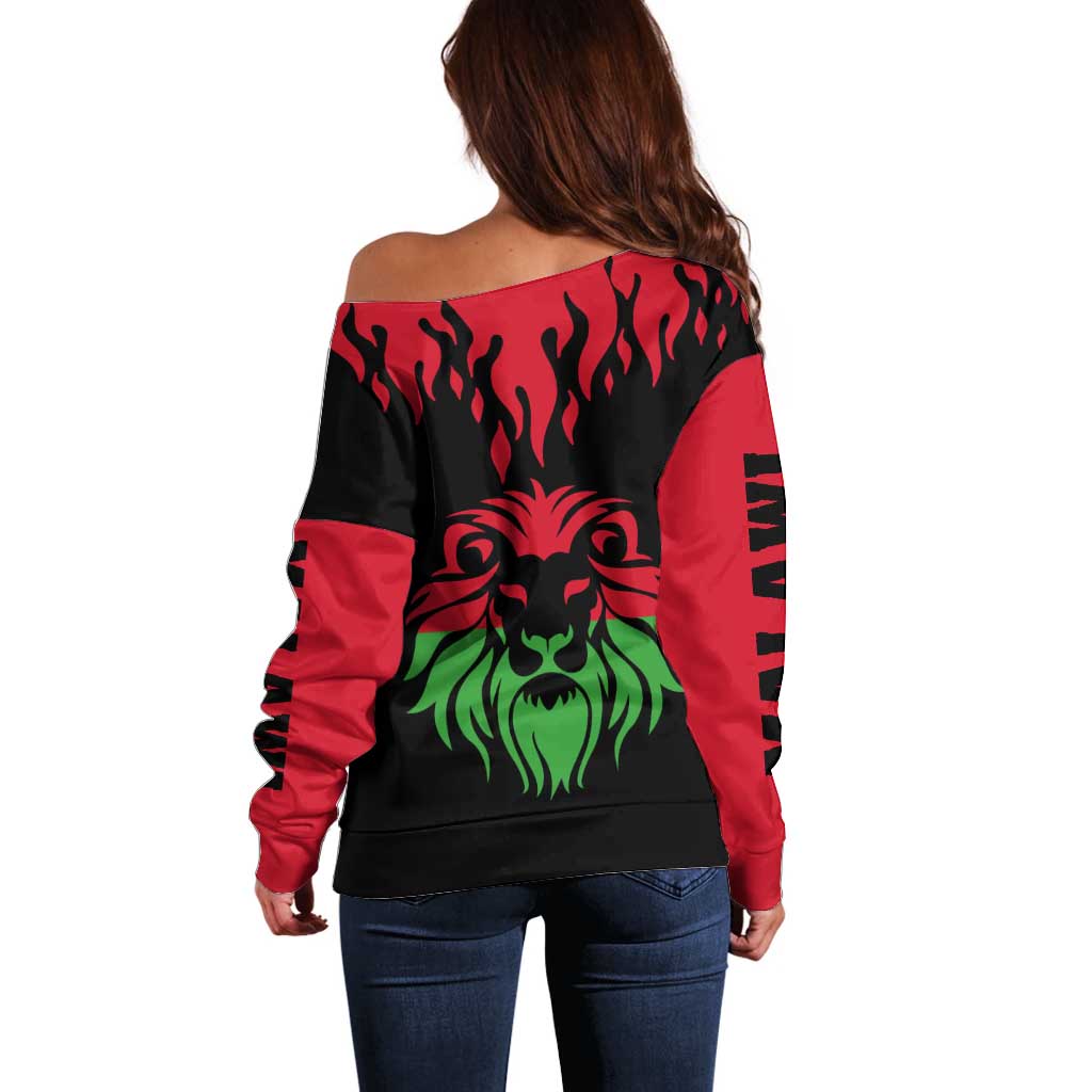 Malawi Map Shaped Lion Off Shoulder Sweater Unique Country and Wildlife Fusion Design