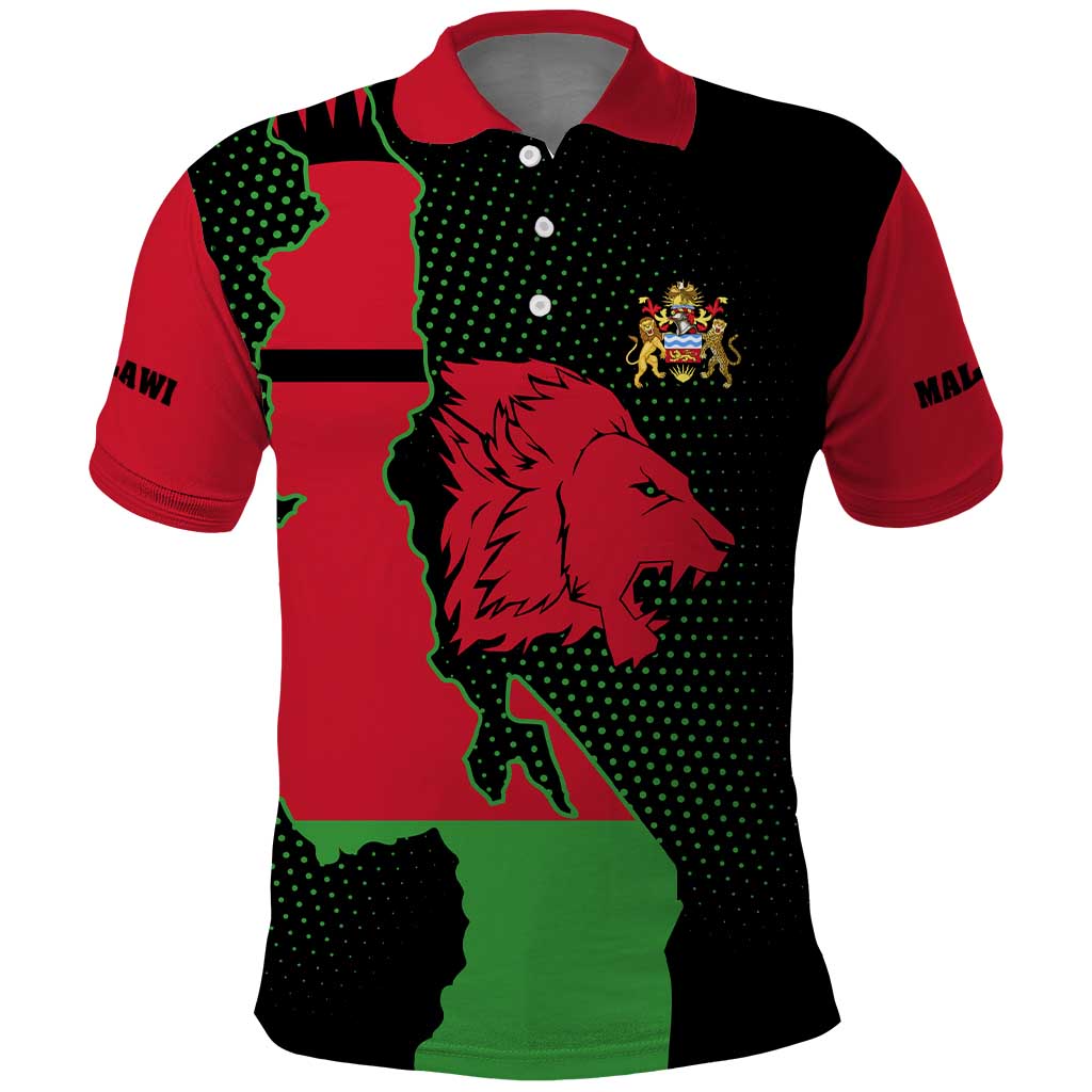 Malawi Map Shaped Lion Polo Shirt Unique Country and Wildlife Fusion Design