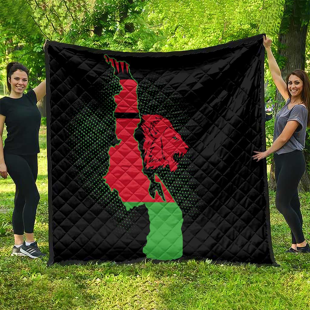 Malawi Map Shaped Lion Quilt Unique Country and Wildlife Fusion Design
