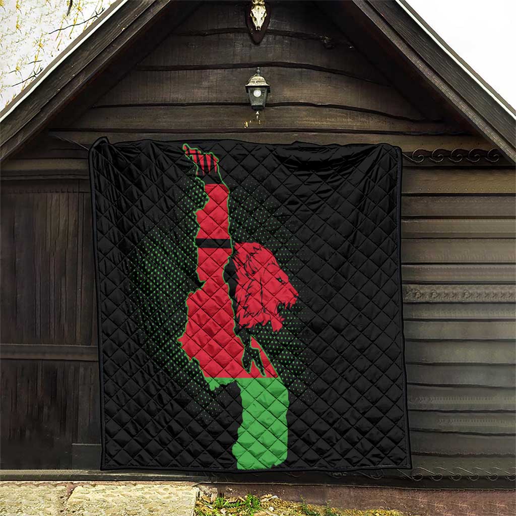 Malawi Map Shaped Lion Quilt Unique Country and Wildlife Fusion Design