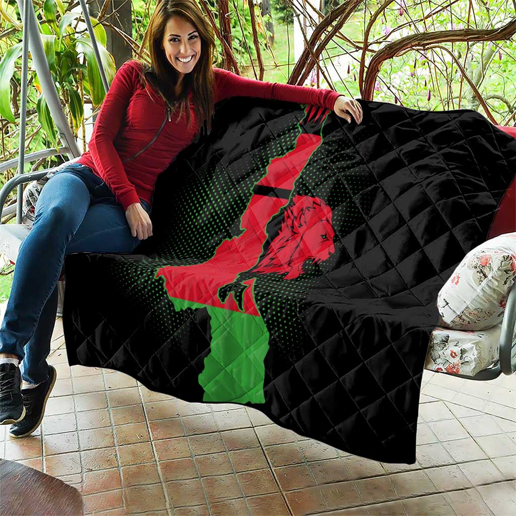Malawi Map Shaped Lion Quilt Unique Country and Wildlife Fusion Design