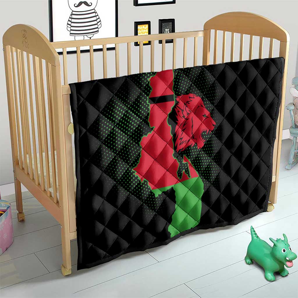 Malawi Map Shaped Lion Quilt Unique Country and Wildlife Fusion Design