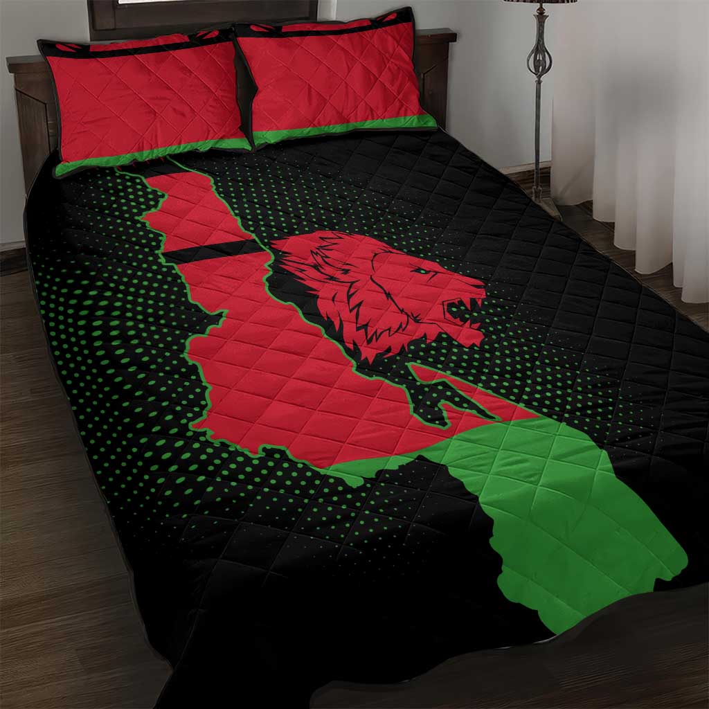 Malawi Map Shaped Lion Quilt Bed Set Unique Country and Wildlife Fusion Design