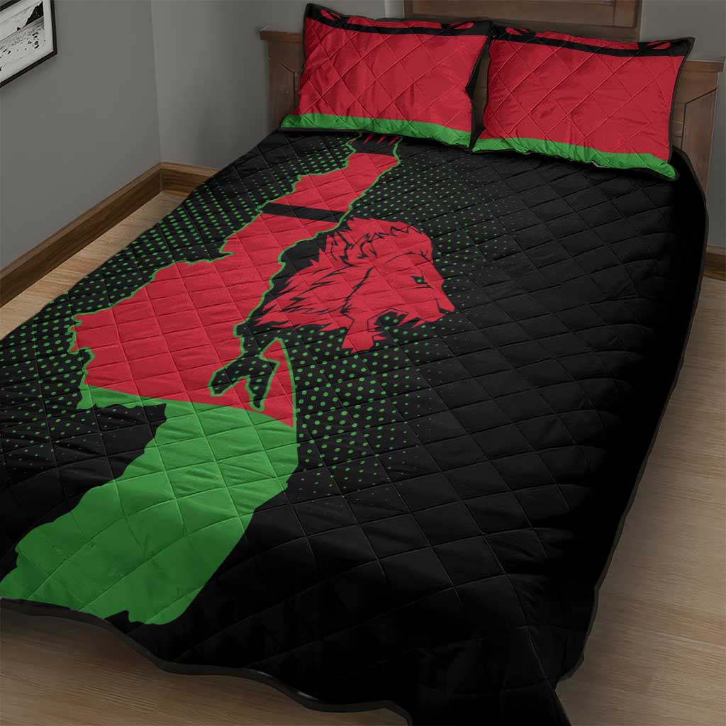 Malawi Map Shaped Lion Quilt Bed Set Unique Country and Wildlife Fusion Design