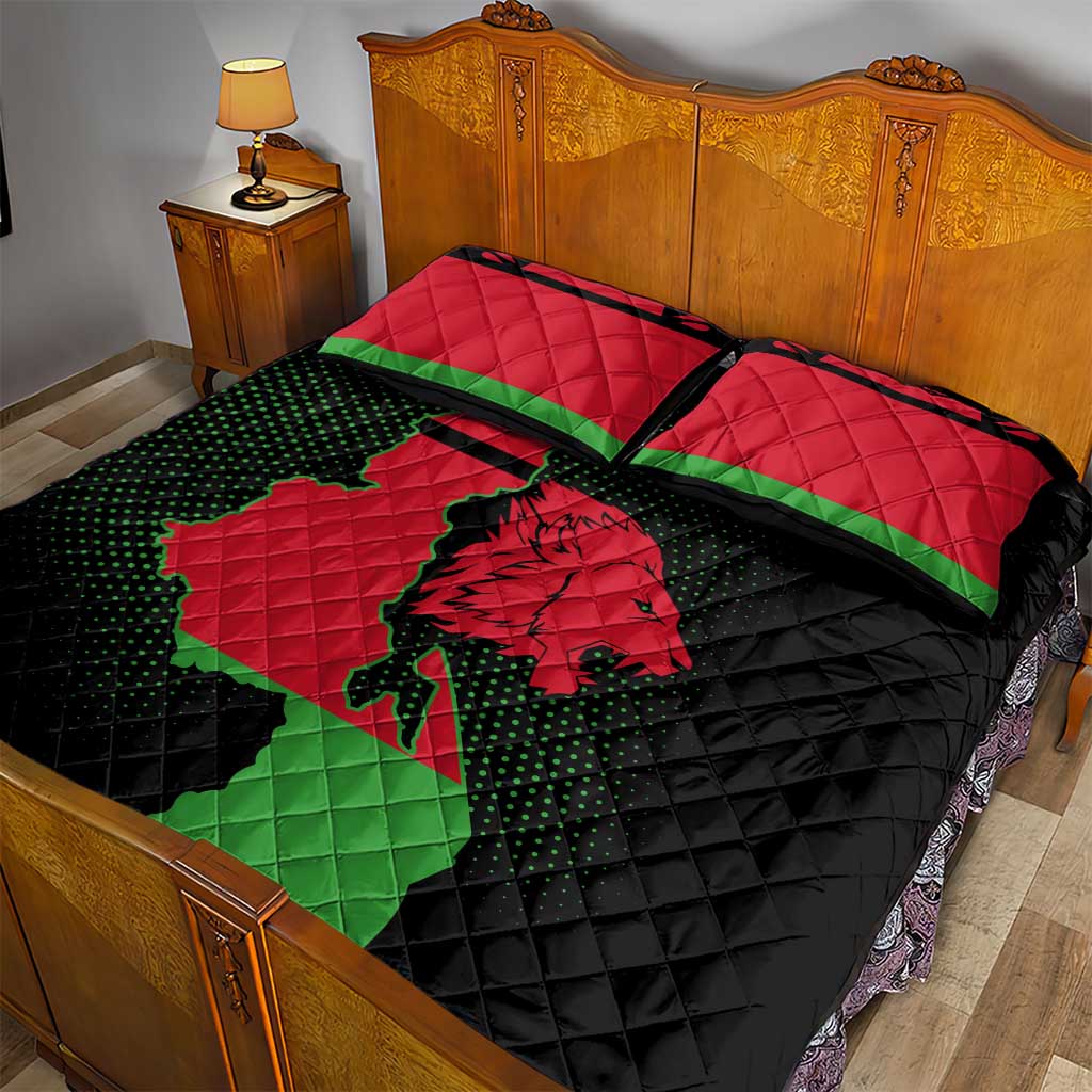 Malawi Map Shaped Lion Quilt Bed Set Unique Country and Wildlife Fusion Design
