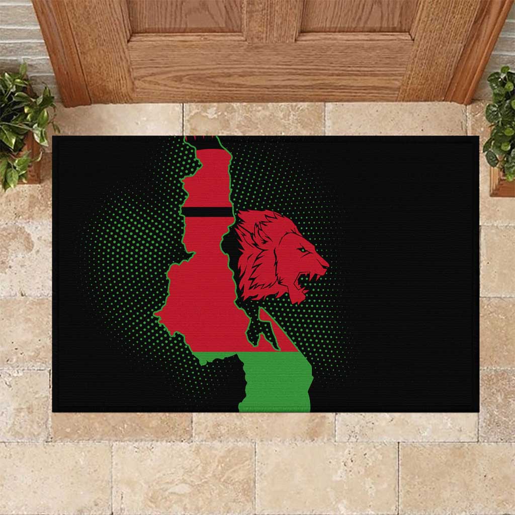 Malawi Map Shaped Lion Rubber Doormat Unique Country and Wildlife Fusion Design