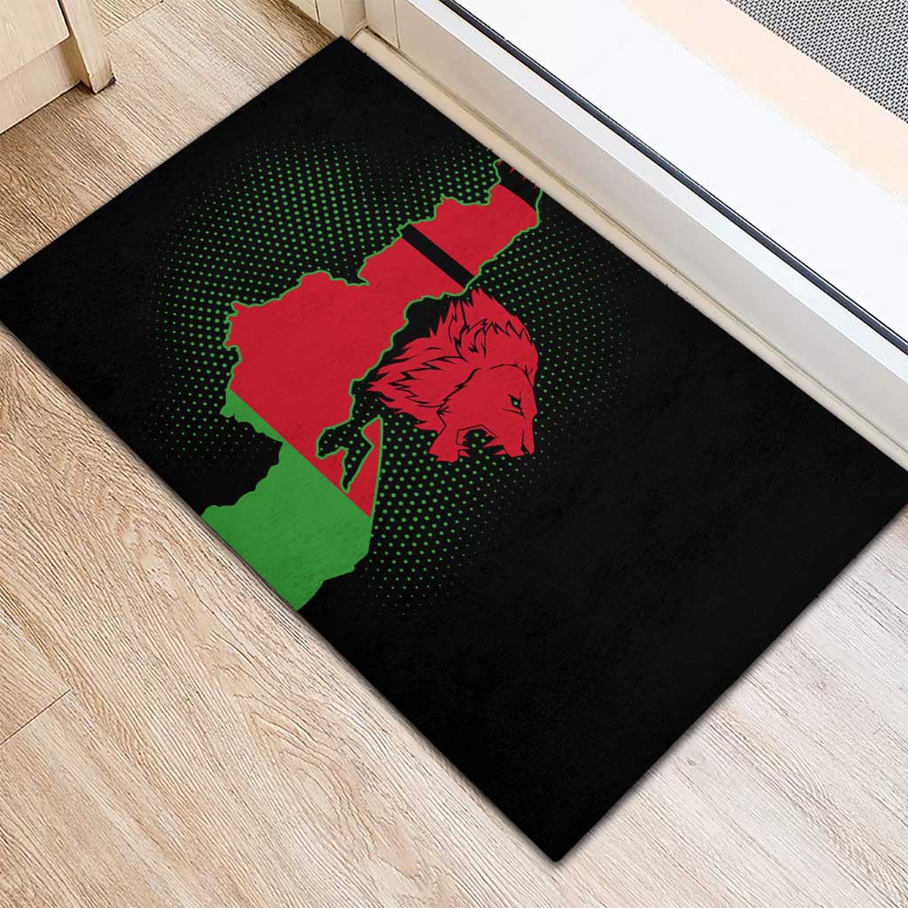 Malawi Map Shaped Lion Rubber Doormat Unique Country and Wildlife Fusion Design