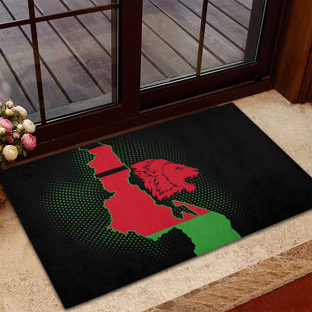 Malawi Map Shaped Lion Rubber Doormat Unique Country and Wildlife Fusion Design