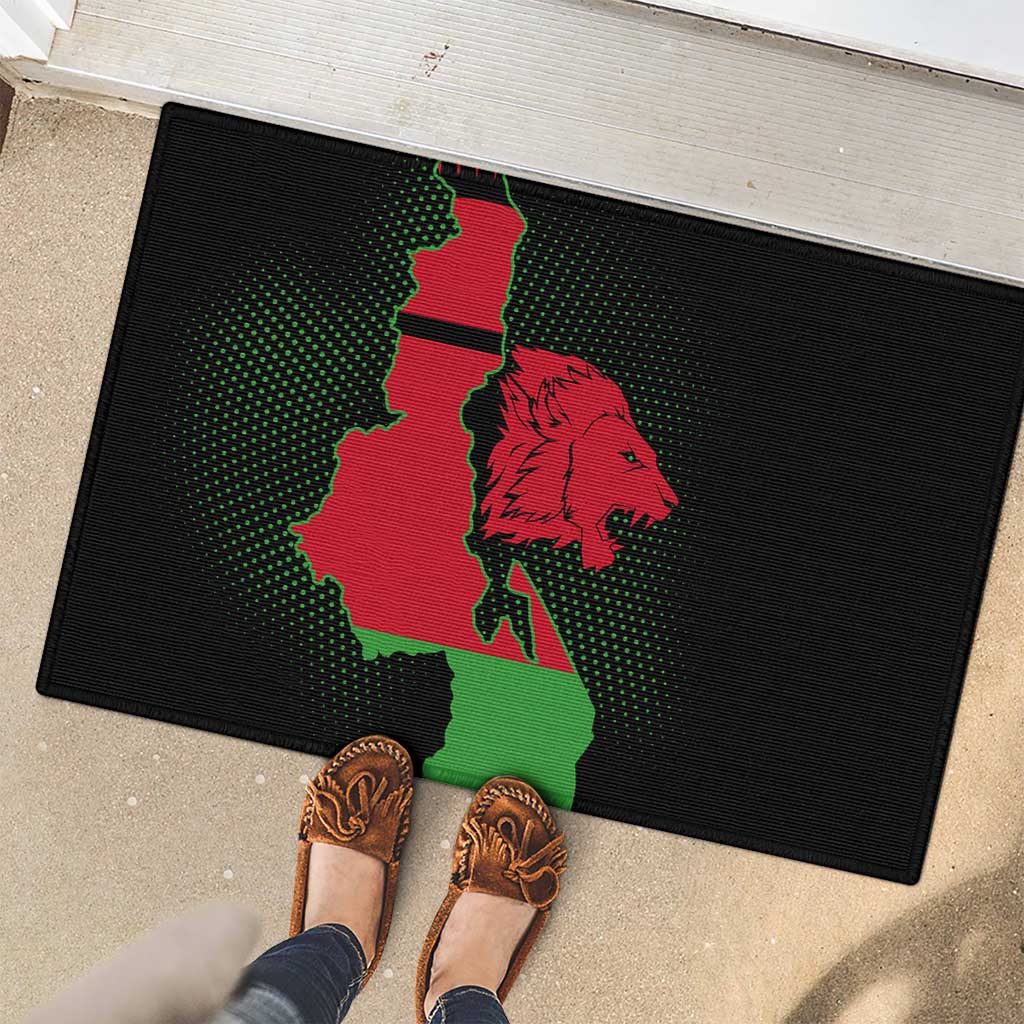 Malawi Map Shaped Lion Rubber Doormat Unique Country and Wildlife Fusion Design