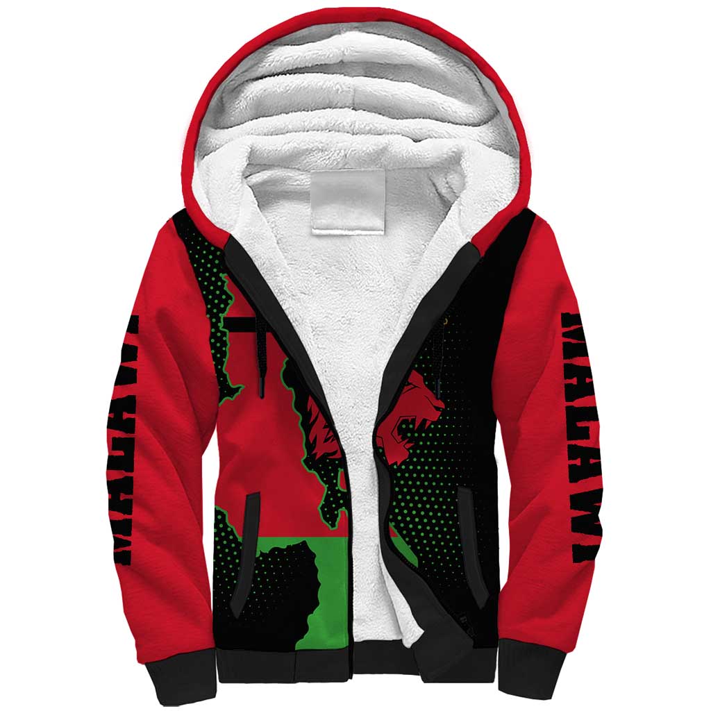 Malawi Map Shaped Lion Sherpa Hoodie Unique Country and Wildlife Fusion Design