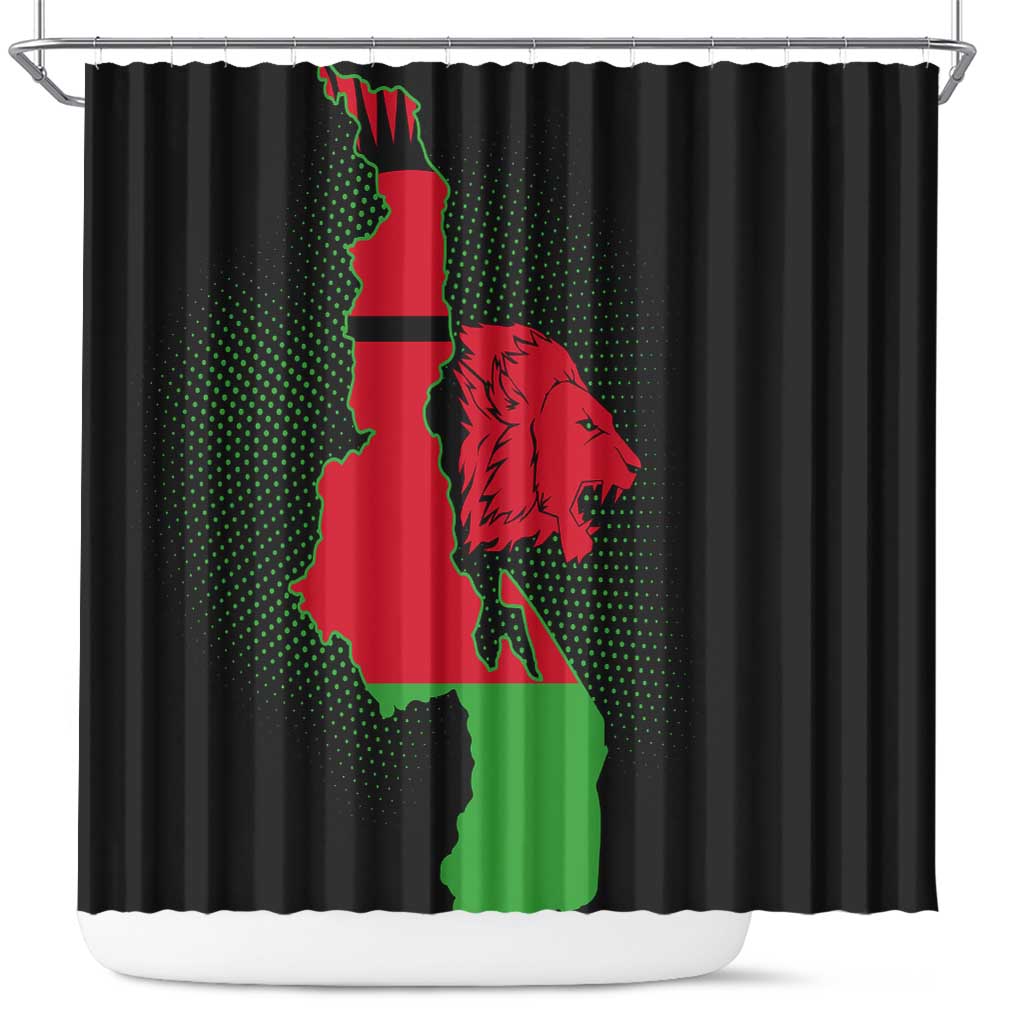 Malawi Map Shaped Lion Shower Curtain Unique Country and Wildlife Fusion Design