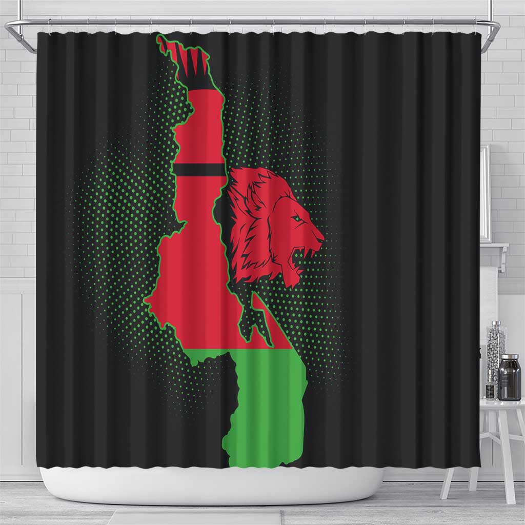 Malawi Map Shaped Lion Shower Curtain Unique Country and Wildlife Fusion Design