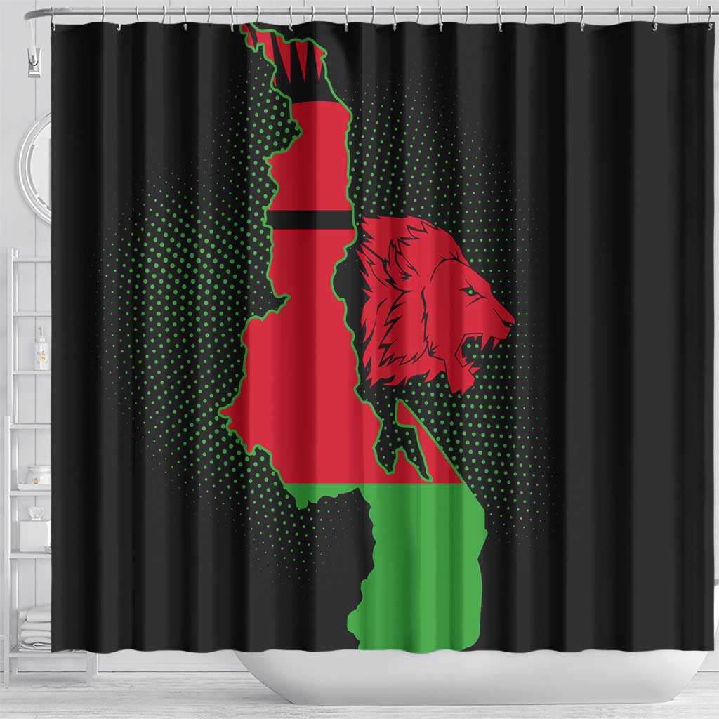 Malawi Map Shaped Lion Shower Curtain Unique Country and Wildlife Fusion Design