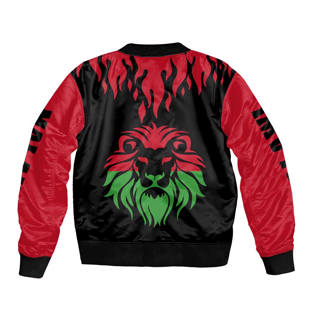 Malawi Map Shaped Lion Sleeve Zip Bomber Jacket Unique Country and Wildlife Fusion Design