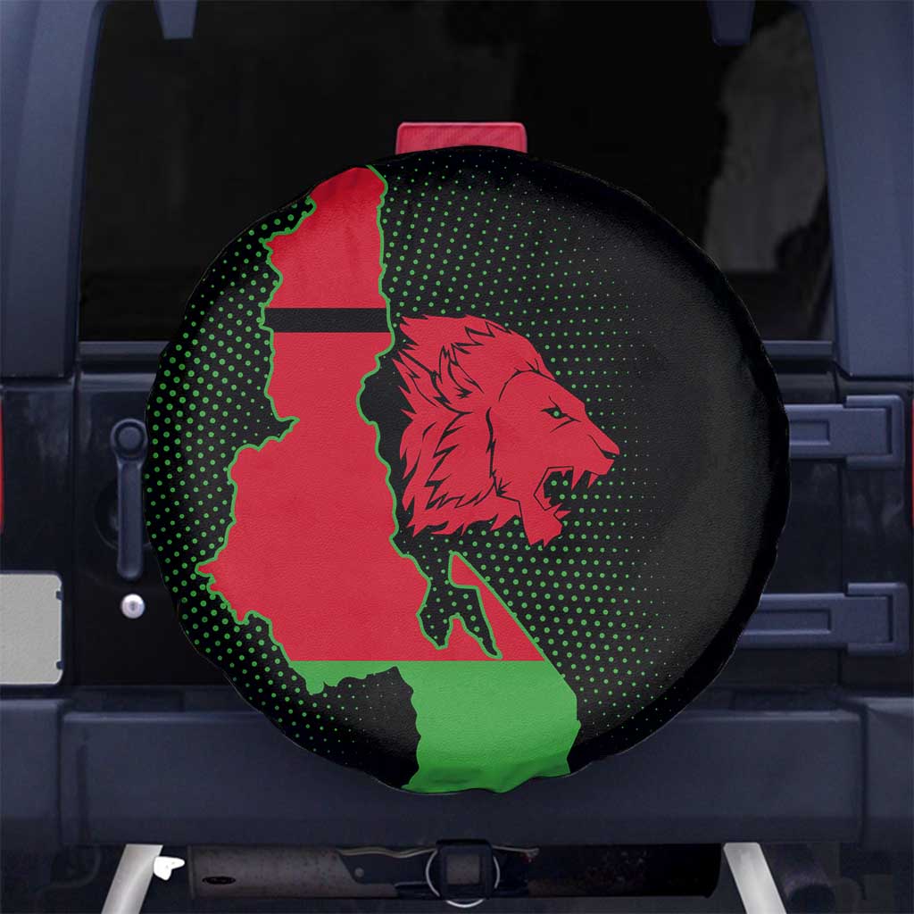 Malawi Map Shaped Lion Spare Tire Cover Unique Country and Wildlife Fusion Design