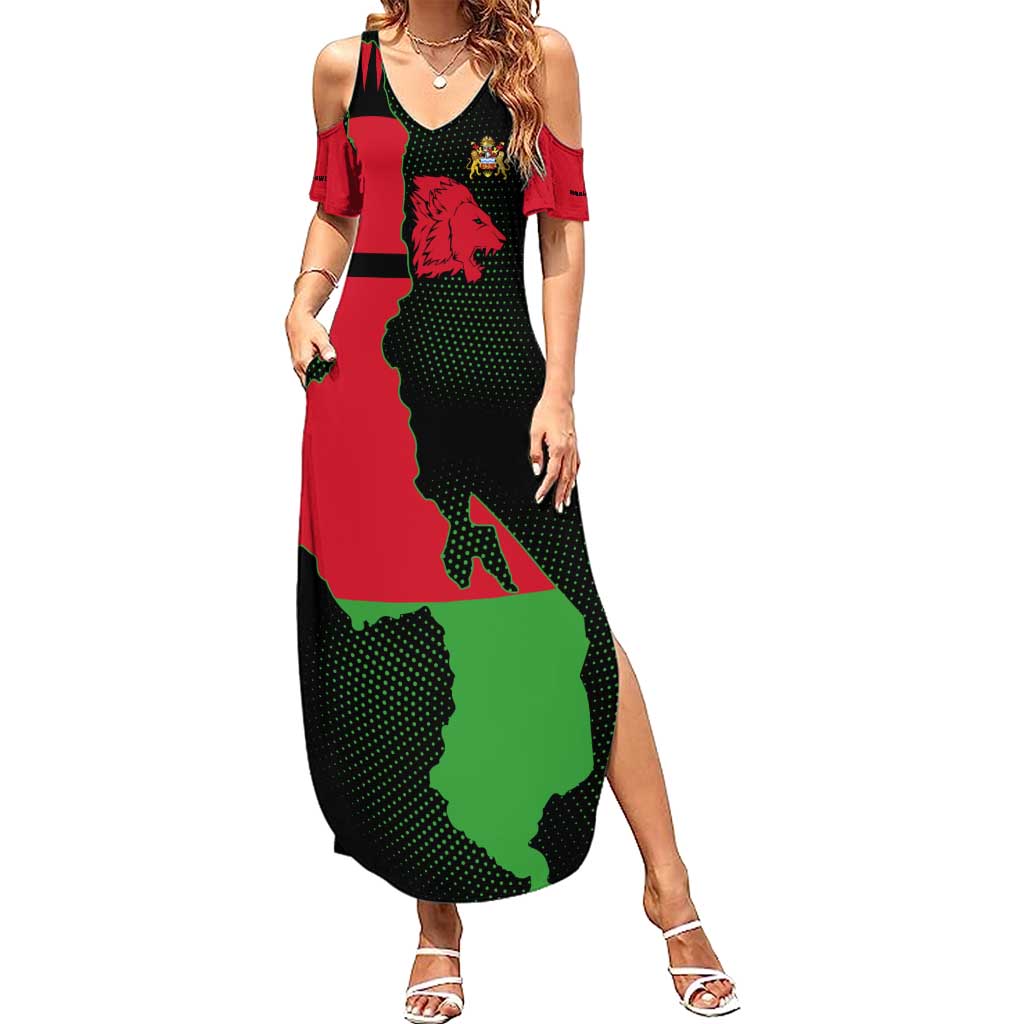 Malawi Map Shaped Lion Summer Maxi Dress Unique Country and Wildlife Fusion Design