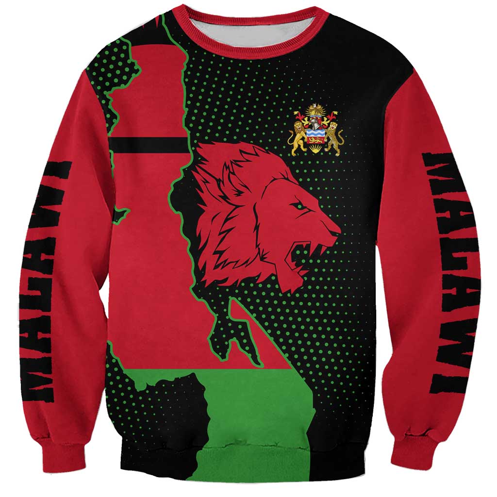 Malawi Map Shaped Lion Sweatshirt Unique Country and Wildlife Fusion Design