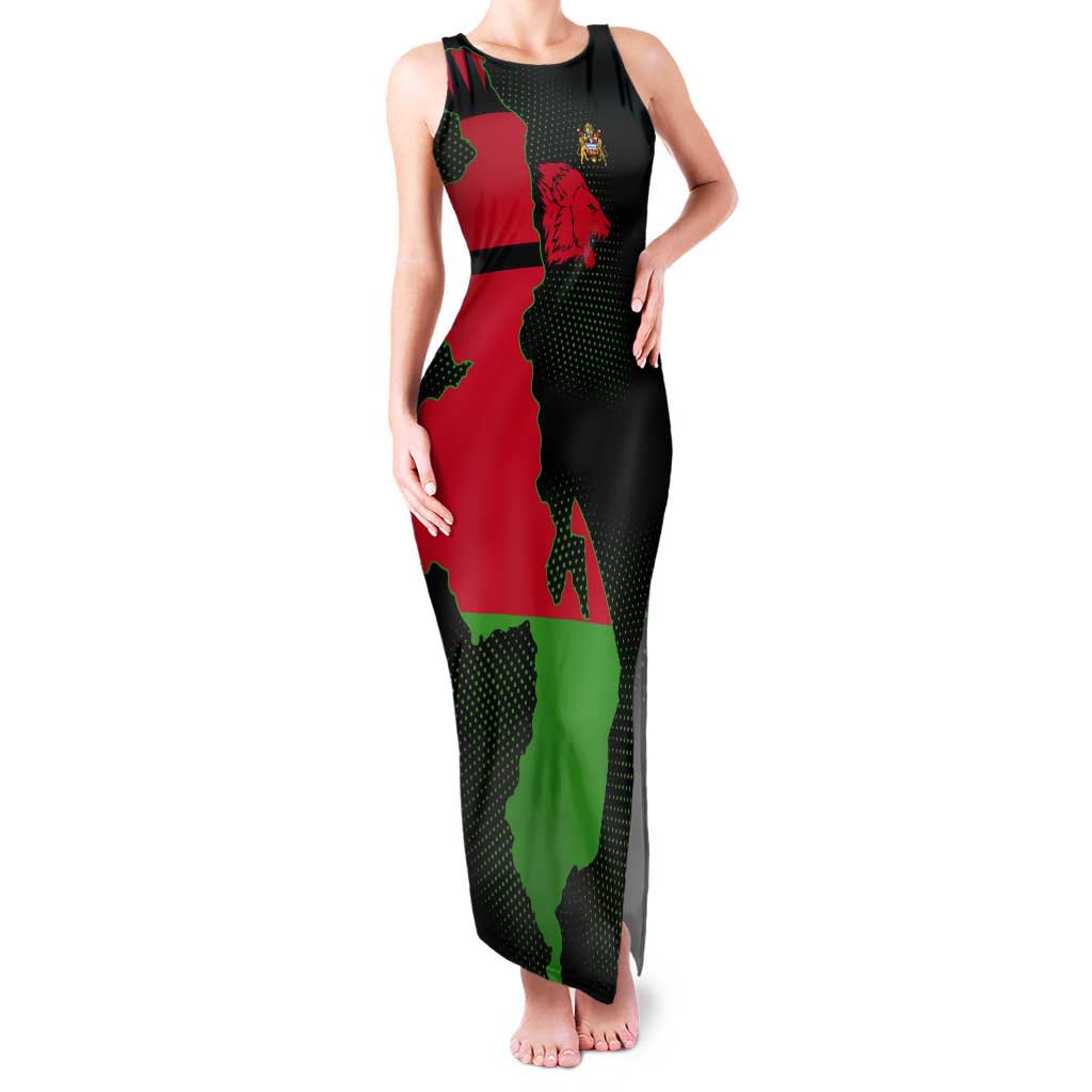 Malawi Map Shaped Lion Tank Maxi Dress Unique Country and Wildlife Fusion Design