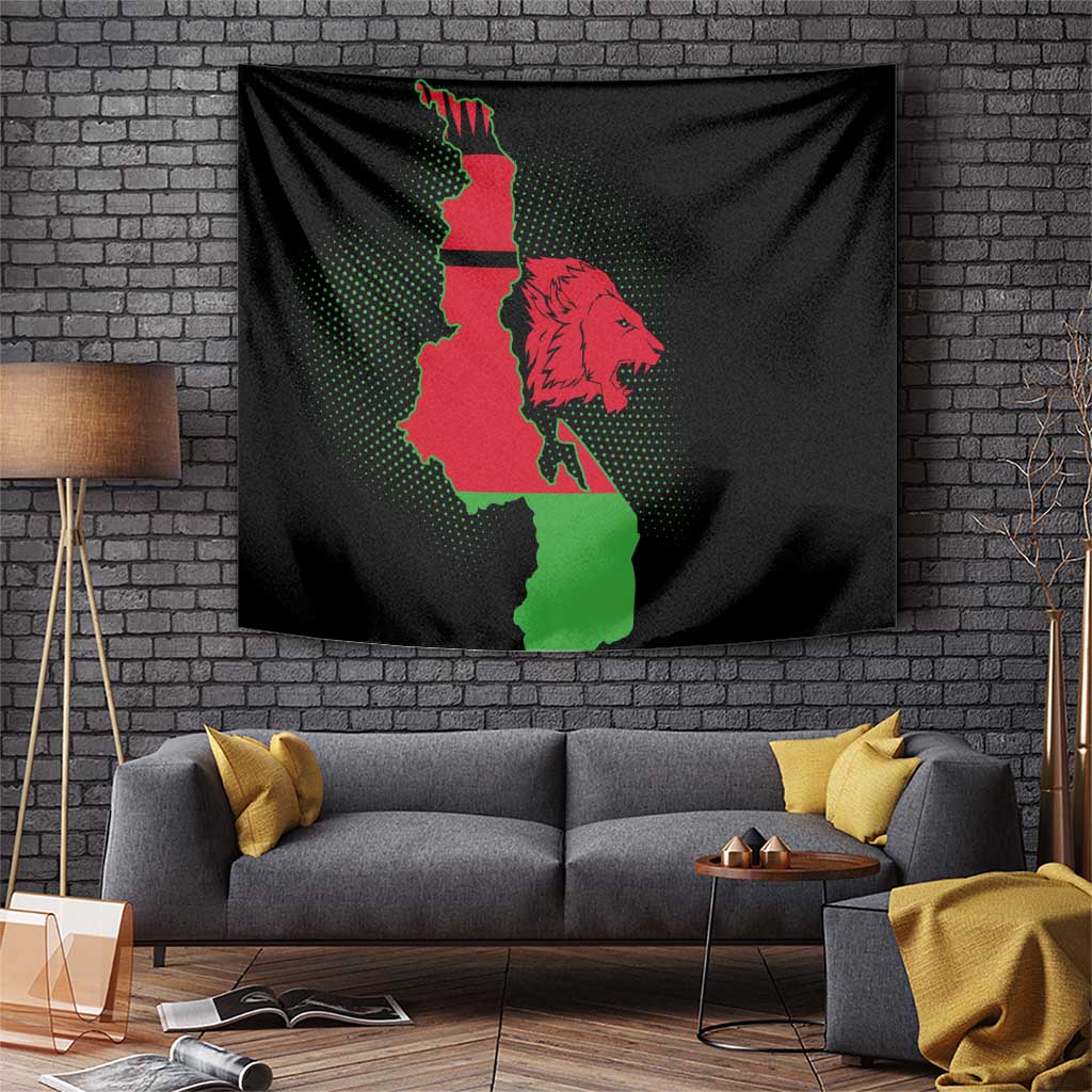 Malawi Map Shaped Lion Tapestry Unique Country and Wildlife Fusion Design