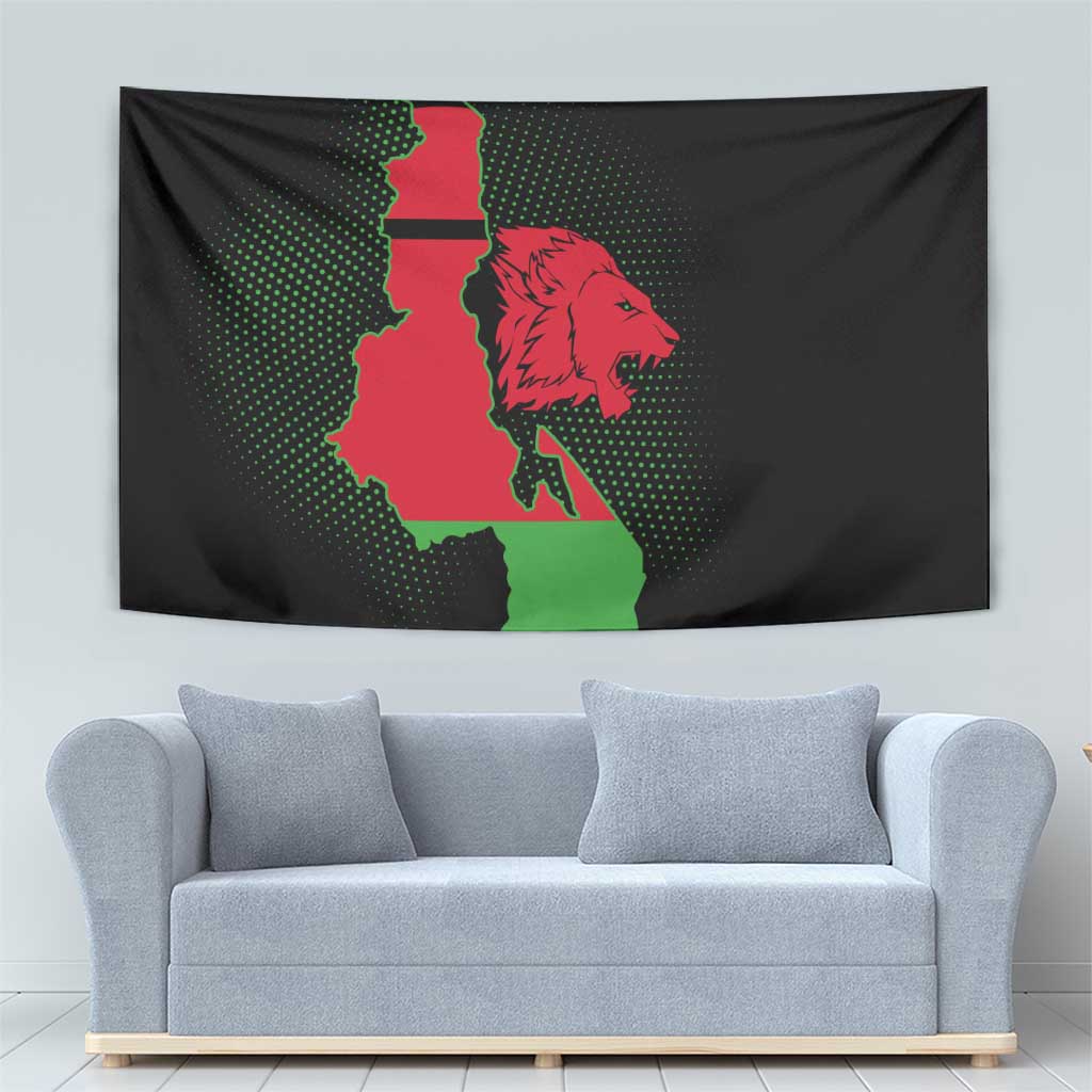 Malawi Map Shaped Lion Tapestry Unique Country and Wildlife Fusion Design