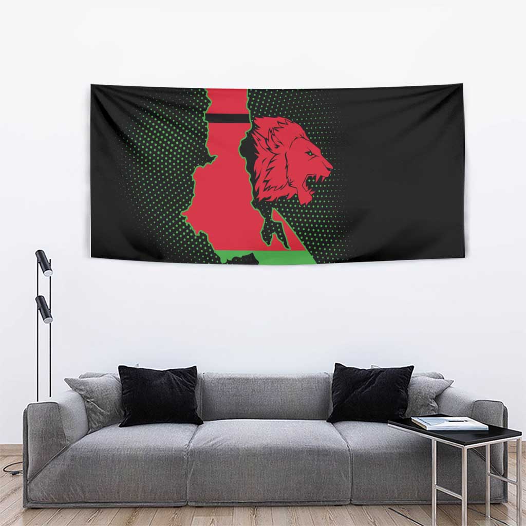Malawi Map Shaped Lion Tapestry Unique Country and Wildlife Fusion Design