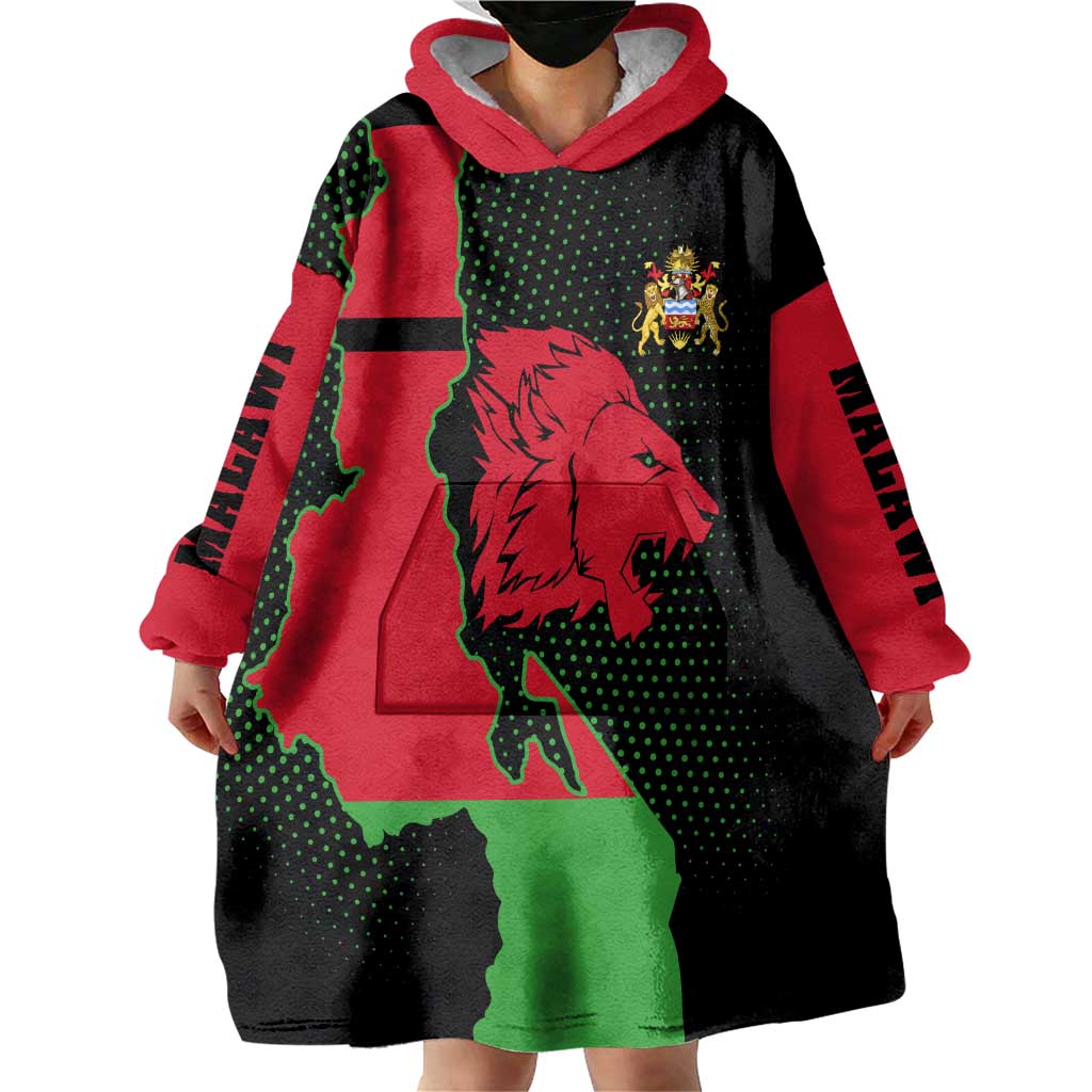 Malawi Map Shaped Lion Wearable Blanket Hoodie Unique Country and Wildlife Fusion Design