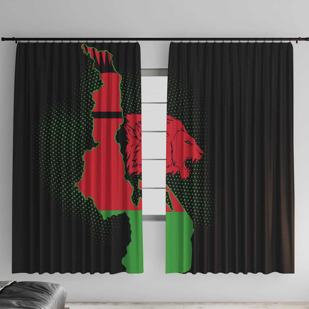 Malawi Map Shaped Lion Window Curtain Unique Country and Wildlife Fusion Design